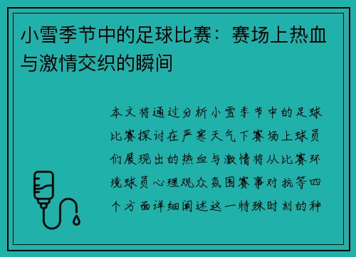 小雪季节中的足球比赛：赛场上热血与激情交织的瞬间