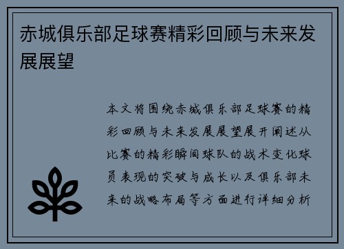 赤城俱乐部足球赛精彩回顾与未来发展展望