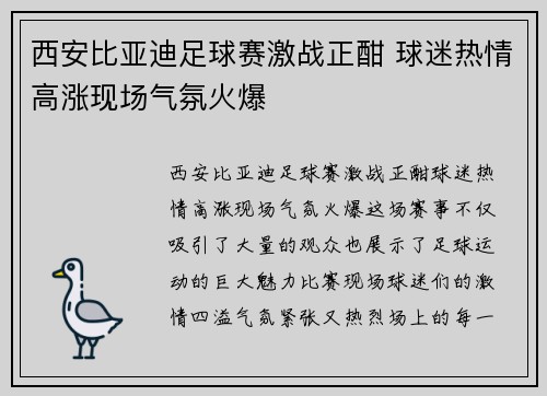 西安比亚迪足球赛激战正酣 球迷热情高涨现场气氛火爆