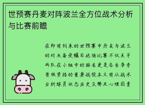 世预赛丹麦对阵波兰全方位战术分析与比赛前瞻