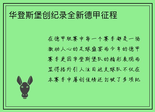 华登斯堡创纪录全新德甲征程